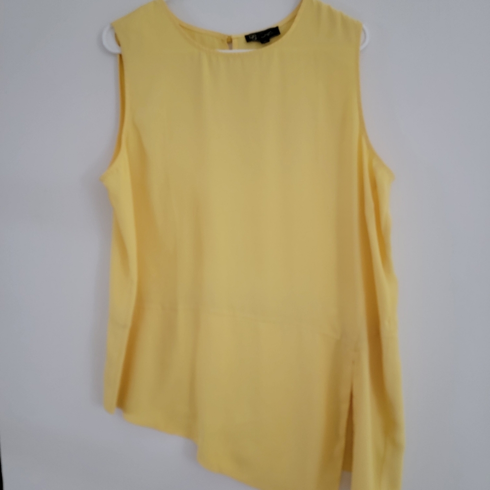 DG2 by Diane Gilman Yellow Asymmetrical Blouse with Back Closure